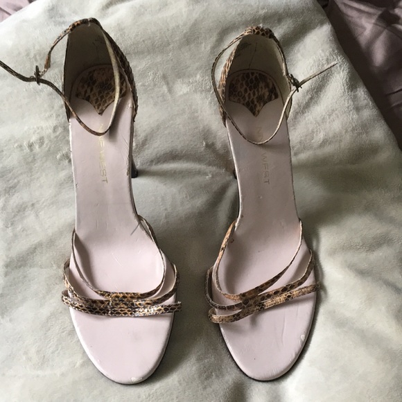 Nine West Snakeskin Brown Open Toe High Heels 10 - Picture 2 of 2